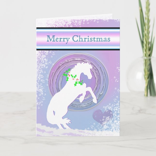White Heart Horses V Holiday (Pink/Lav Swirl) Card (Front)