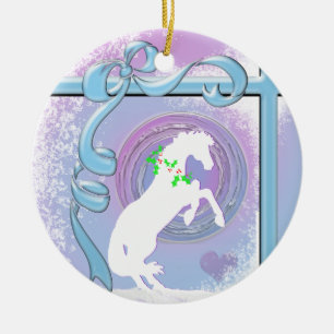 White Heart Horses V Holiday (Pink/Lav Swirl/Wind) Ceramic Tree Decoration