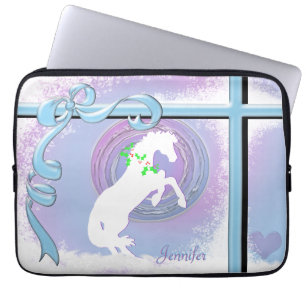 White Heart Horses V Holiday (Pink/Lav Swirl/Wind) Laptop Sleeve