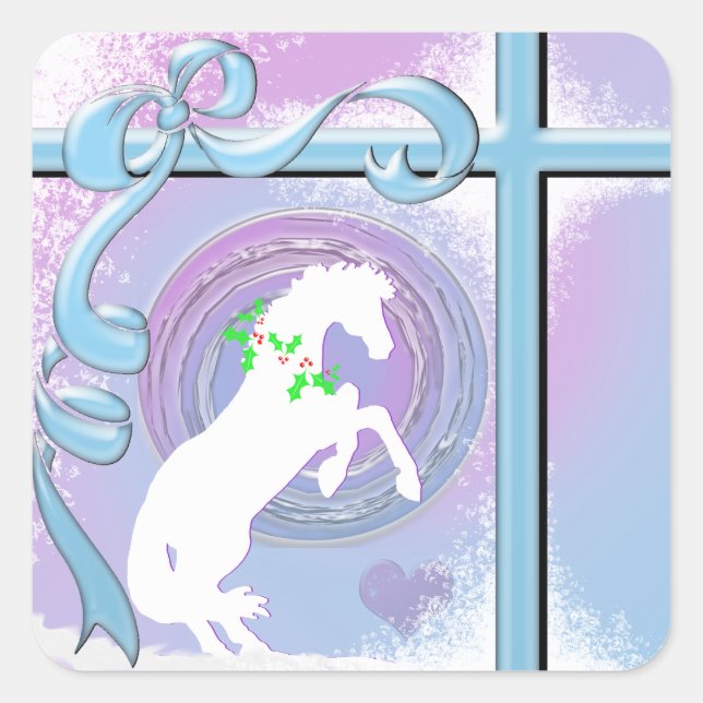 White Heart Horses V Holiday (Pink/Lav Swirl/Wind) Square Sticker (Front)