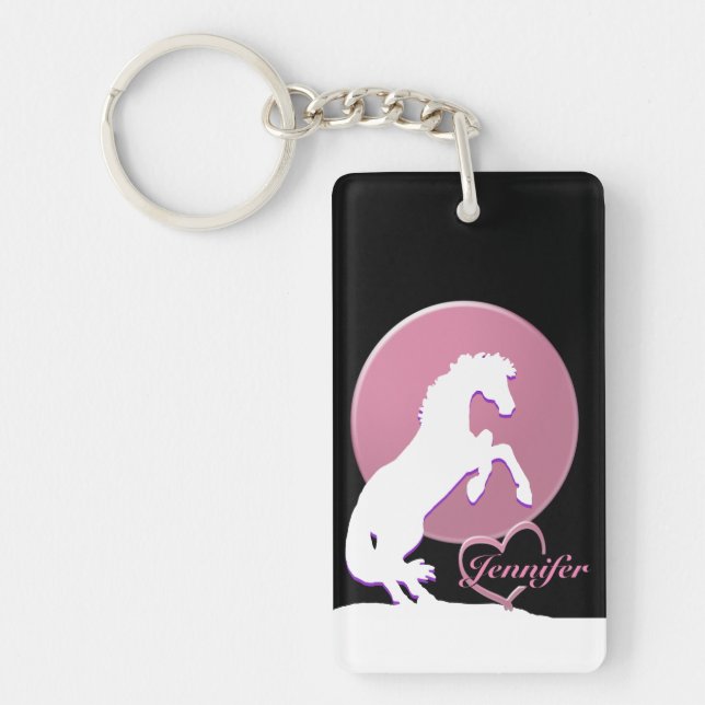 White Heart Horses V (Pink) Key Ring (Front)