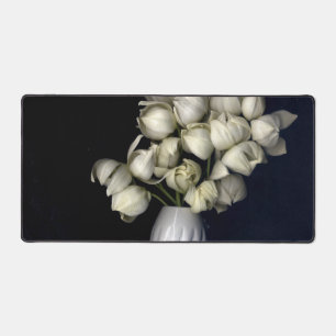 White heart in black desk mat