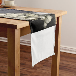 White heart in black long table runner