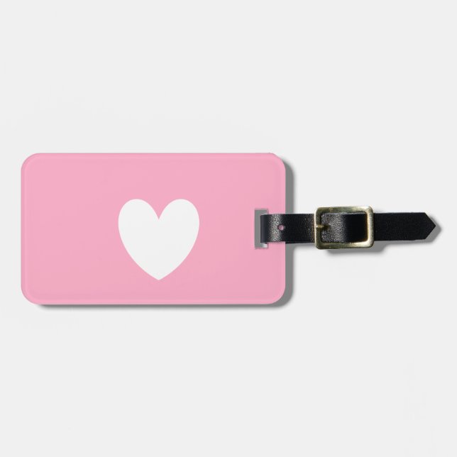 White Heart Luggage Tag w/ leather strap (Front Horizontal)