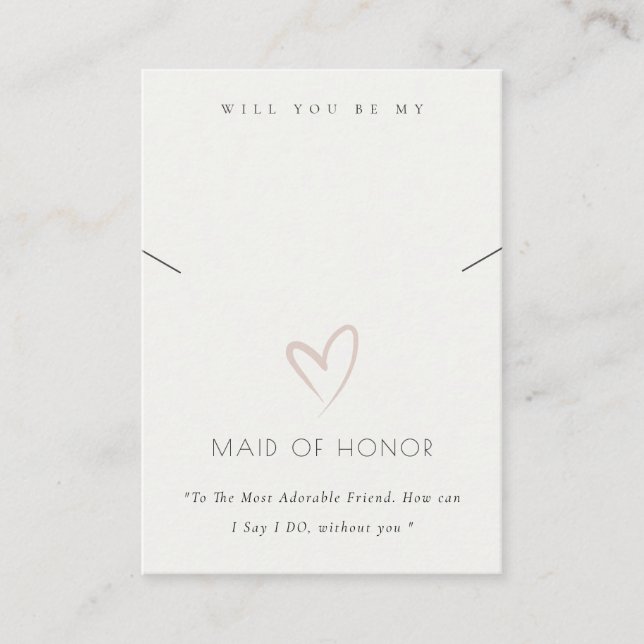WHITE HEART MAID OF HONOR GIFT NECKLACE DISPLAY PLACE CARD (Front)