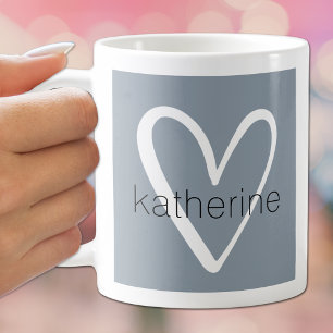 White Heart on Dusty Blue Monogram Coffee Mug
