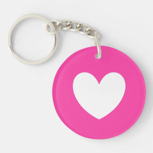 White heart on fuchsia pink key ring