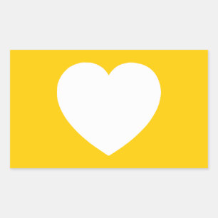 White Heart on Gold Rectangular Sticker