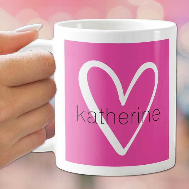 White Heart on Hot Pink Monogram Coffee Mug (Creator Uploaded)