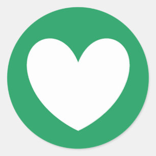 White heart on Kelly green Classic Round Sticker