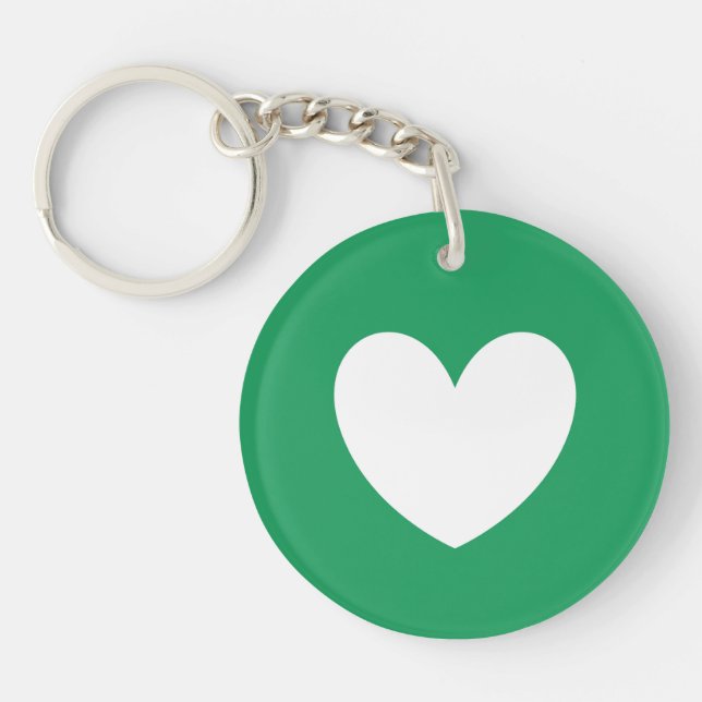 White heart on Kelly green Key Ring (Front)