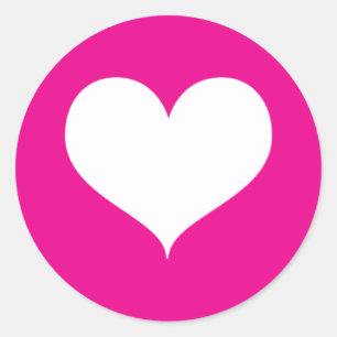 White Heart on Pink Background Classic Round Sticker