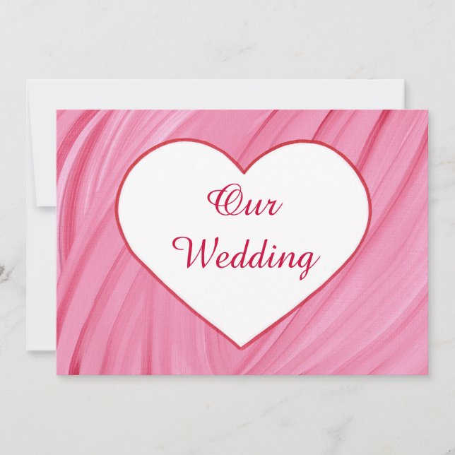 White heart on pink red blends wedding invitations (Front)