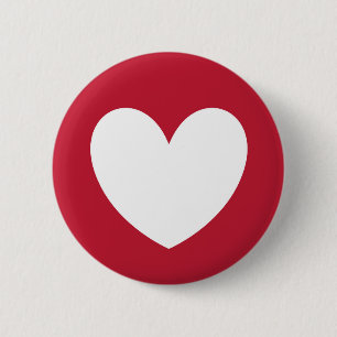 White heart on red 6 cm round badge