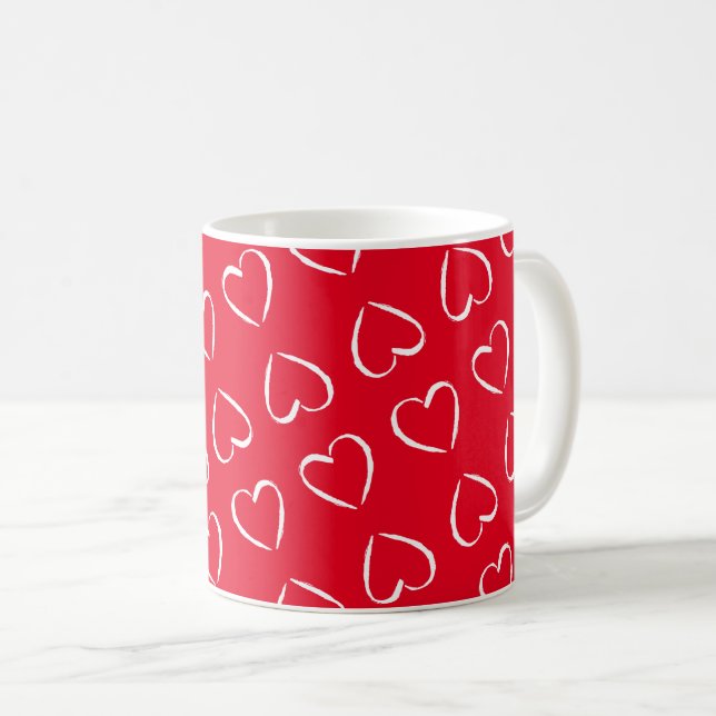 White heart on red  coffee mug (Front Right)