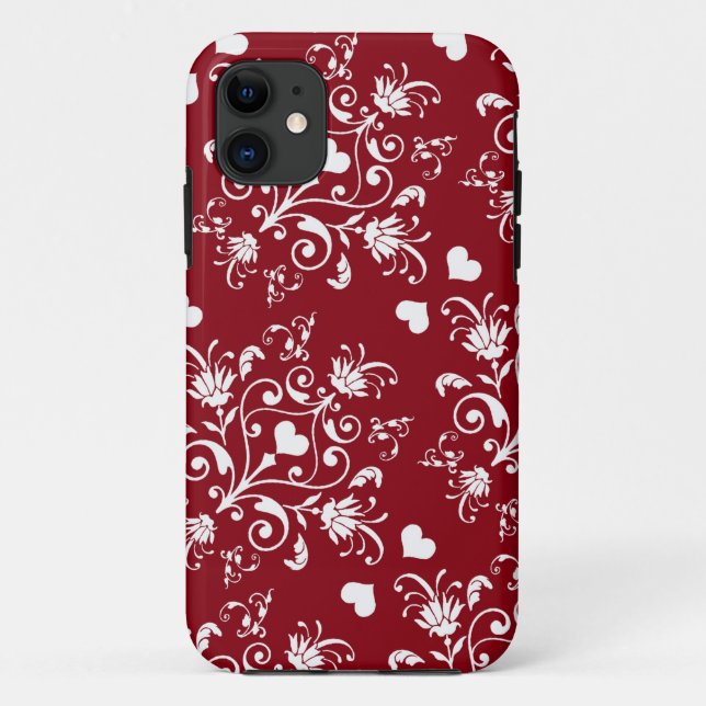white heart on red romantic love damask Case-Mate iPhone case (Back)