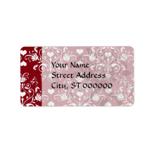 white heart on red romantic love damask label