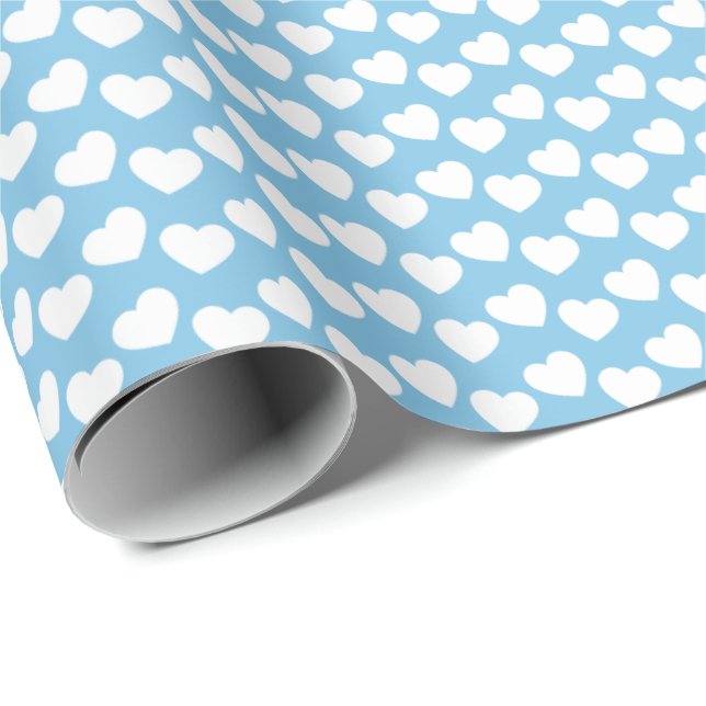 White Heart Pattern on Light Blue Wrapping Paper (Roll Corner)