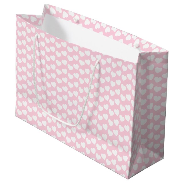 White Heart Pattern on Light Pink Large Gift Bag (Front Angled)