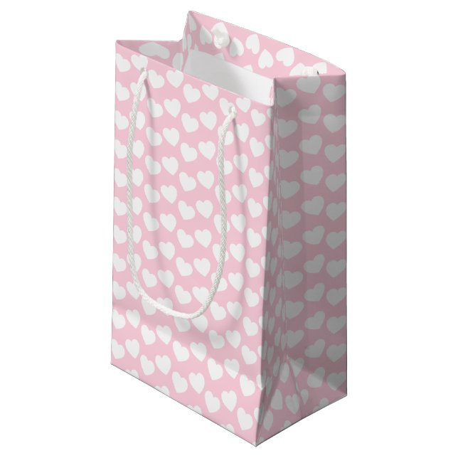 White Heart Pattern on Light Pink Small Gift Bag (Front Angled)