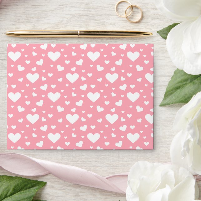 White Heart Pattern On Pink - Valentine's Day Envelope (Wedding)