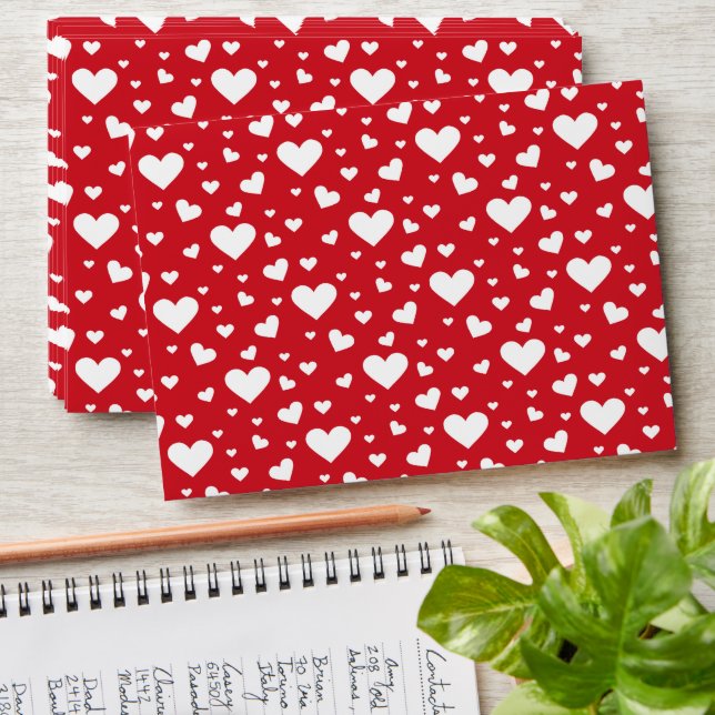 White Heart Pattern On Red - Valentine's Day Envelope (Stacked)