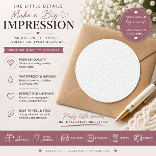 White Heart Pattern Personalised Round Sticker