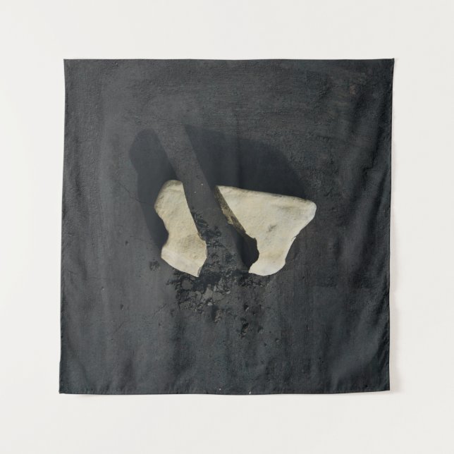 White heart shaped on black surface tapestry (Front)
