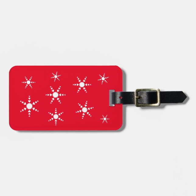 White Heart Snowflakes Red Luggage Tags (Front Horizontal)