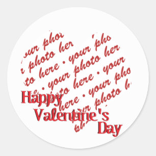 White Heart Valentine's Day Photo Frame Classic Round Sticker
