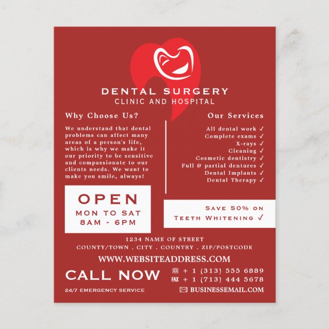 White Hearted Tooth Logo Dentistry, Dentist Advert Flyer (Front)