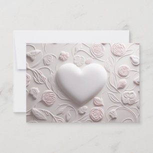 White Hearts (Embossed Look) Blank RSVP Card