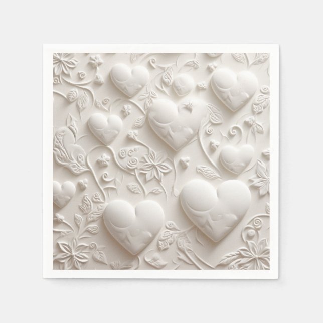 White Hearts (Embossed Look)  Napkin (Front)