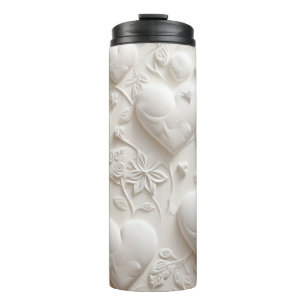 White Hearts (Embossed Look)  Thermal Tumbler