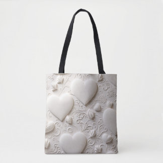 White Hearts (Embossed Look)  Tote Bag
