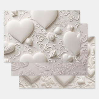 White Hearts (Embossed Look) Wrapping Paper Sheet