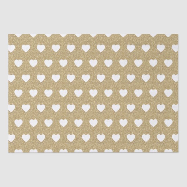 White Hearts, Gold Glitter Sparkles Tissue Paper (Front)