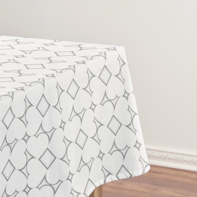 White Hearts Grey Diamond Pattern Tablecloth (In Situ)