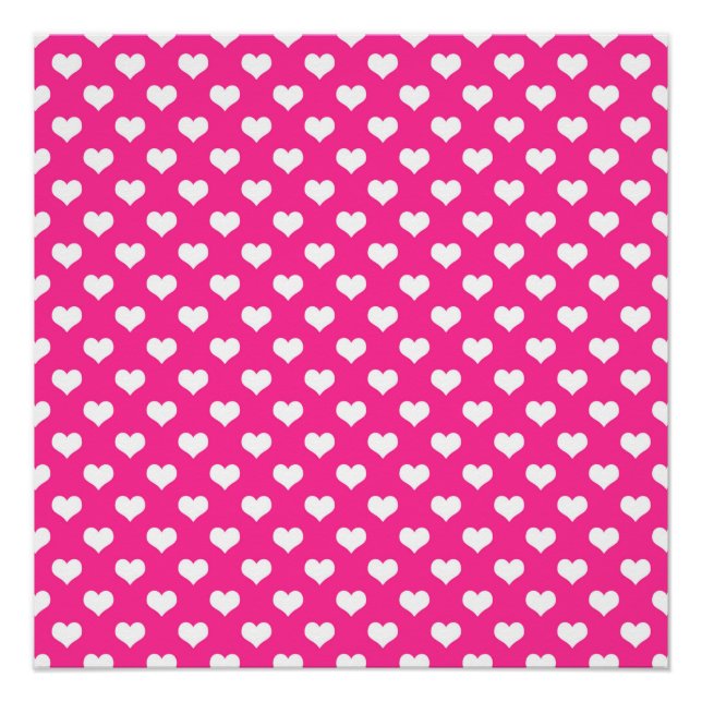 White Hearts Hot Pink Background Polka Dot Heart Poster (Front)