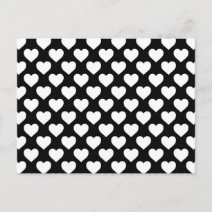 White Hearts on Black Background Postcard
