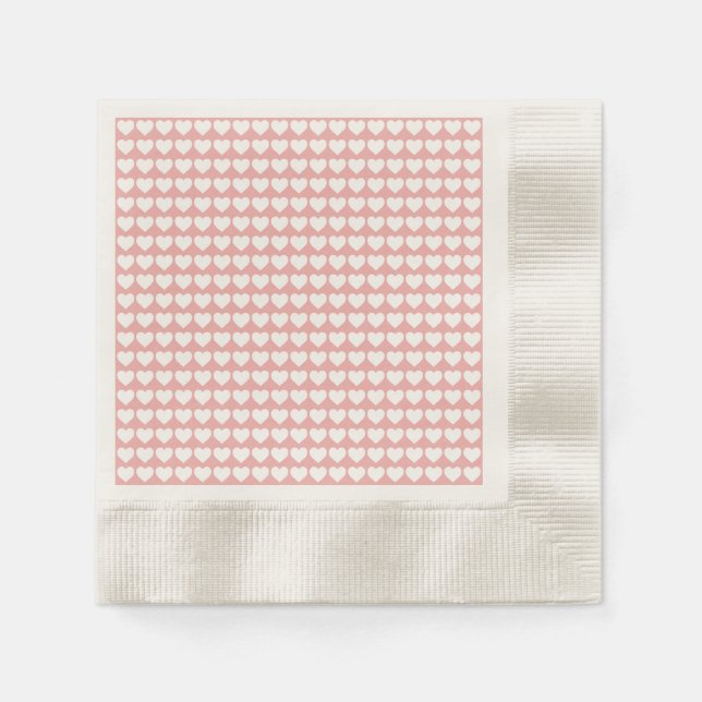White Hearts on Blush Pink Napkin (Front)