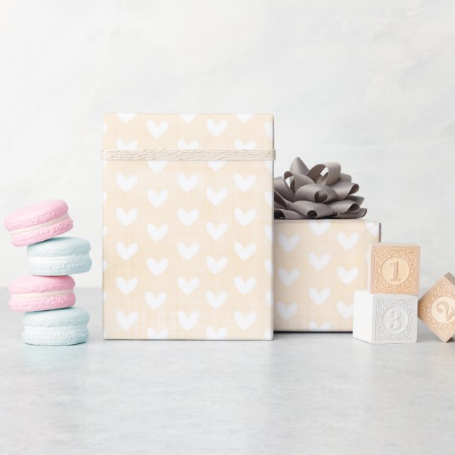 White Hearts on Cream Linen Wrapping Paper (Baby Shower)