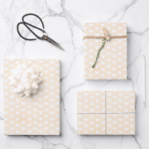 White Hearts on Cream Linen Wrapping Paper Sheet