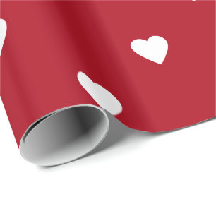 White Hearts on Dark Red Wrapping Paper