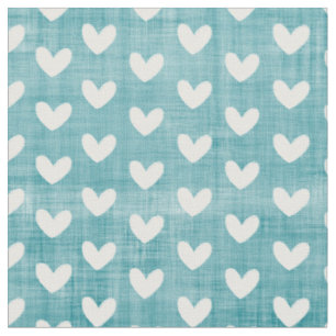 White Hearts on Dark Teal Fabric