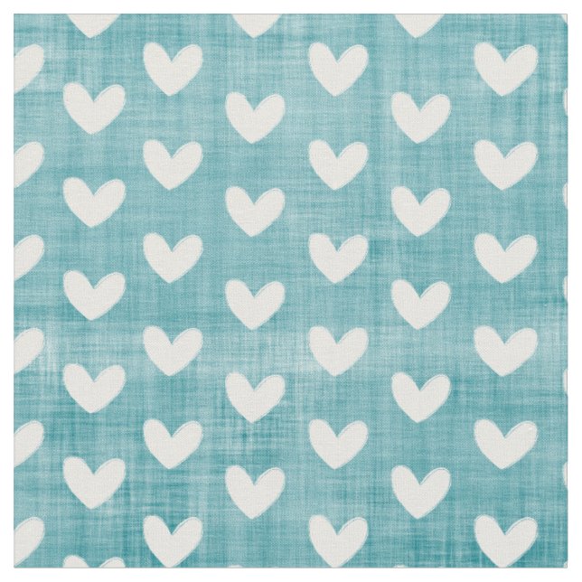 White Hearts on Dark Teal Fabric (Close Up)