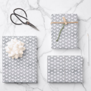 White Hearts on Grey Linen Wrapping Paper Sheet