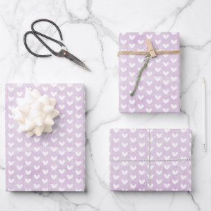 White Hearts on Light Purple Linen Wrapping Paper Sheet
