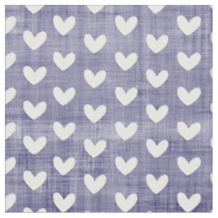 White Hearts on Navy Blue Fabric