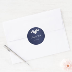 White Hearts on Navy Elegant Classic Round Sticker
